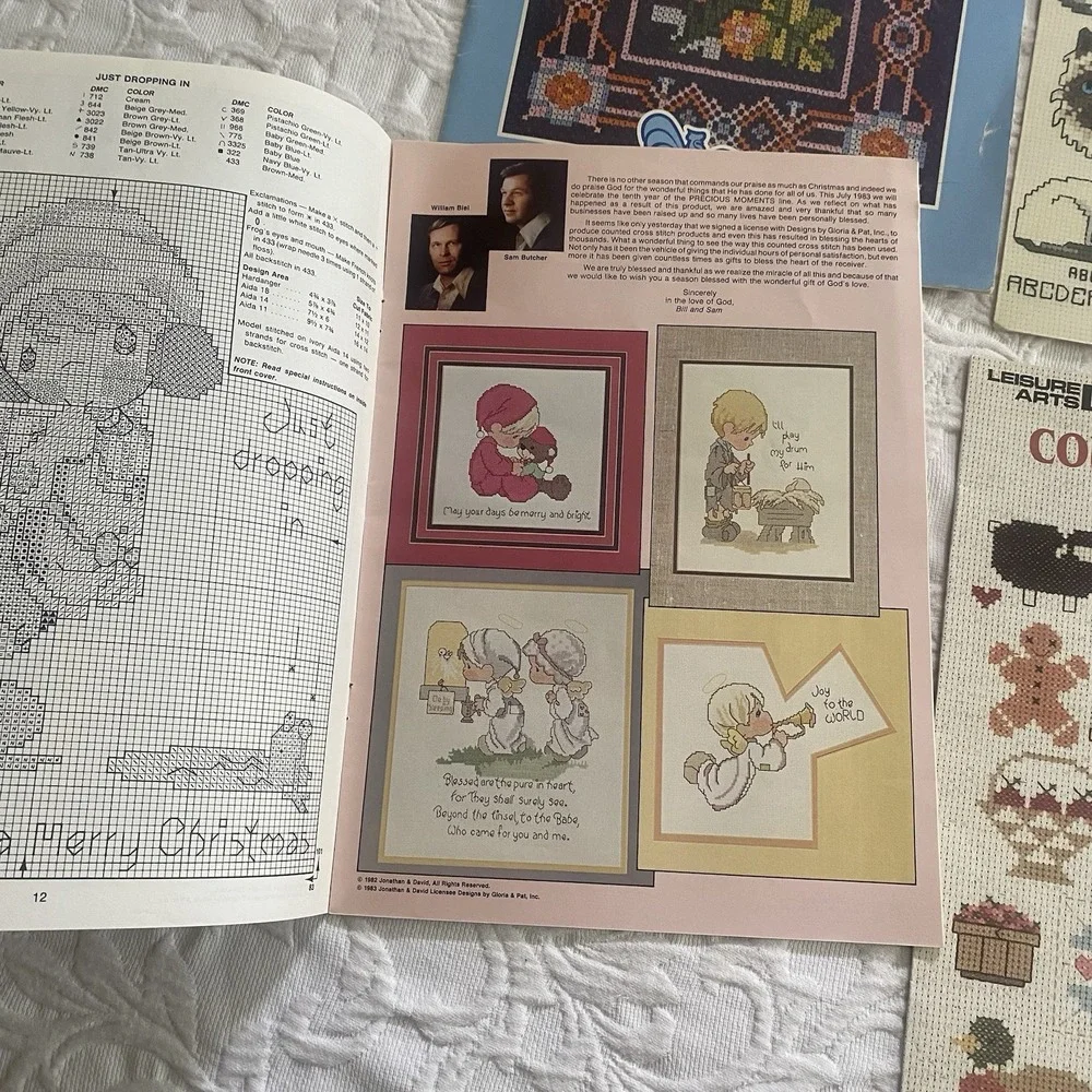 Cross Stitch LOT 4‎ Pattern Books Leaflets VTG 80s Cats Country Animals Florals